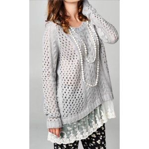 POL cable knit sweater with lace trim